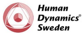 Different red and white shapes overlapping with the text: Human Dynamics Sweden on the right side